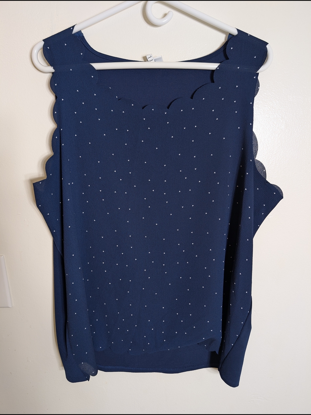 Navy Scallop Trim Sleeveless Blouse
